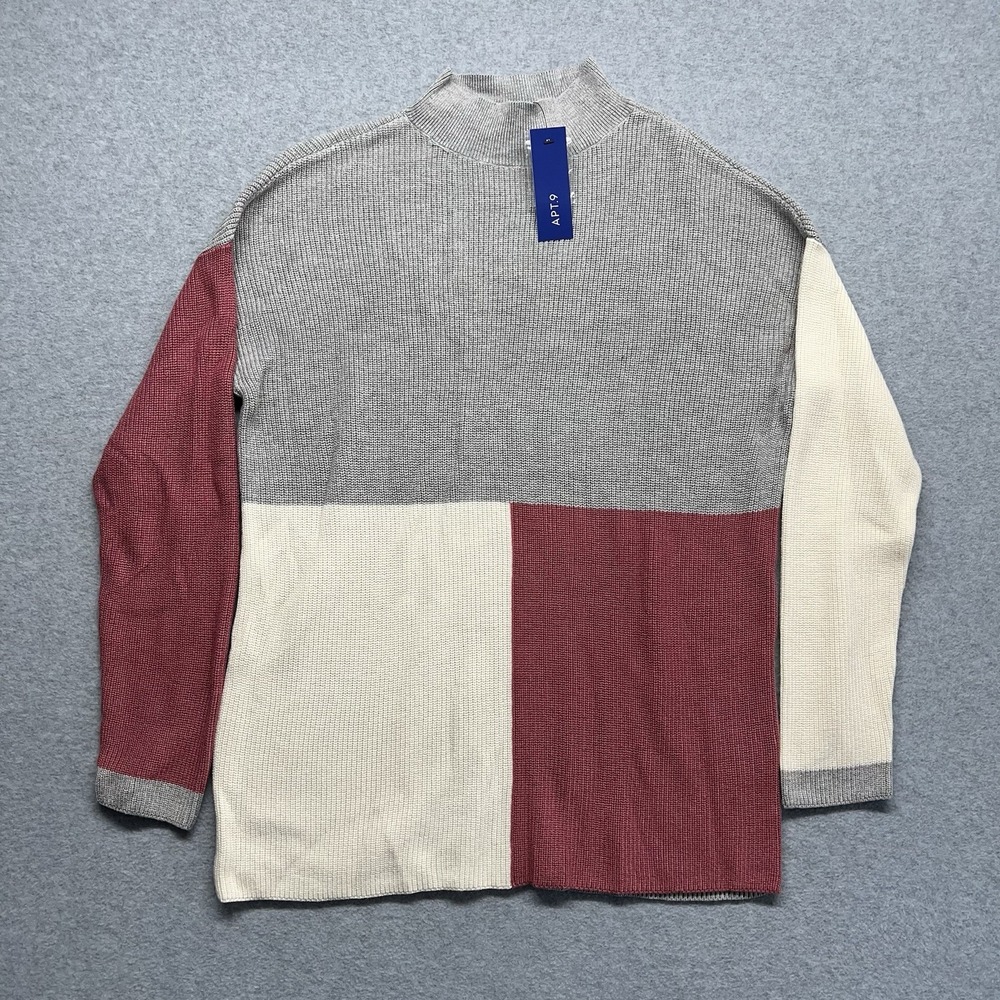 APT9 COLORBLOCK LIGHTWEIGHT LONG SLEEVE‎ RIBBED STRETCH PULLOVER SWEATER MEDIUM